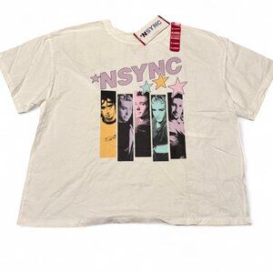 *NSYNC Women's White Band Short Sleeve T-Shirt Size XL New With Tags Pop Music